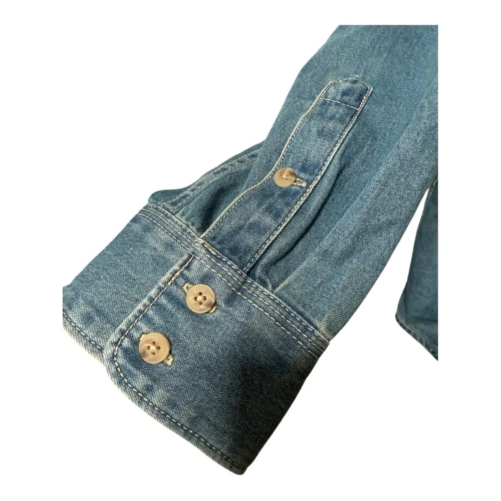 J Crew Chambray Button Down Relaxed Fit Denim Faux Pocket Shirt NEW‎ BY725